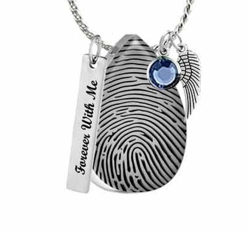 Teardrop Personalised Fingerprint Necklace with Birthstone