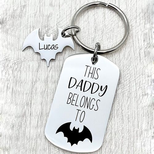 Personalized Name Keychain with Bat Pattern Cool Present for Father
