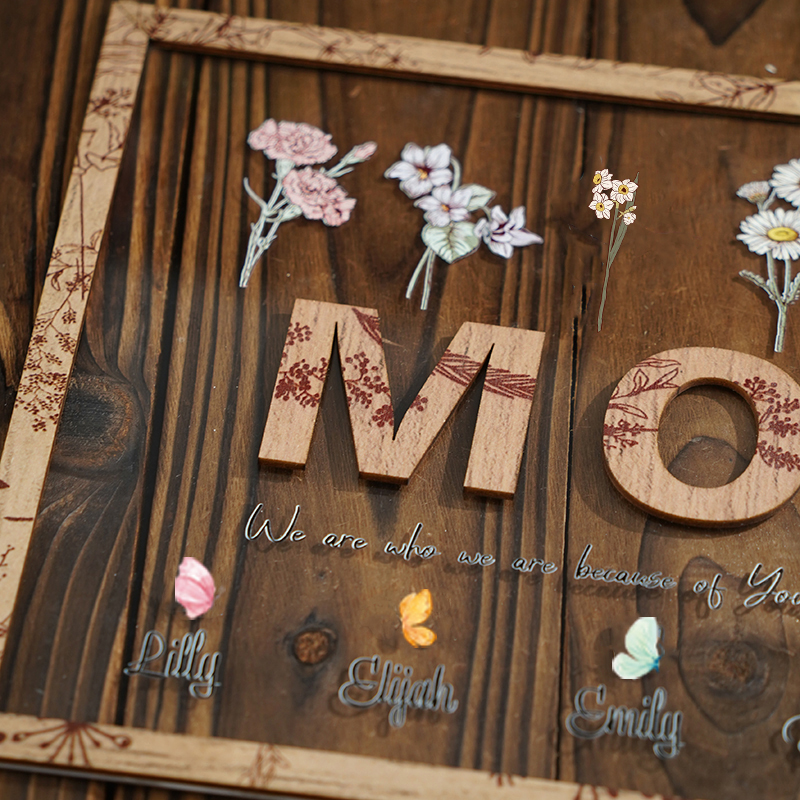 Personalized Name Wooden Acrylic Frame with Butterflies Pattern Beautiful Gift for Mom