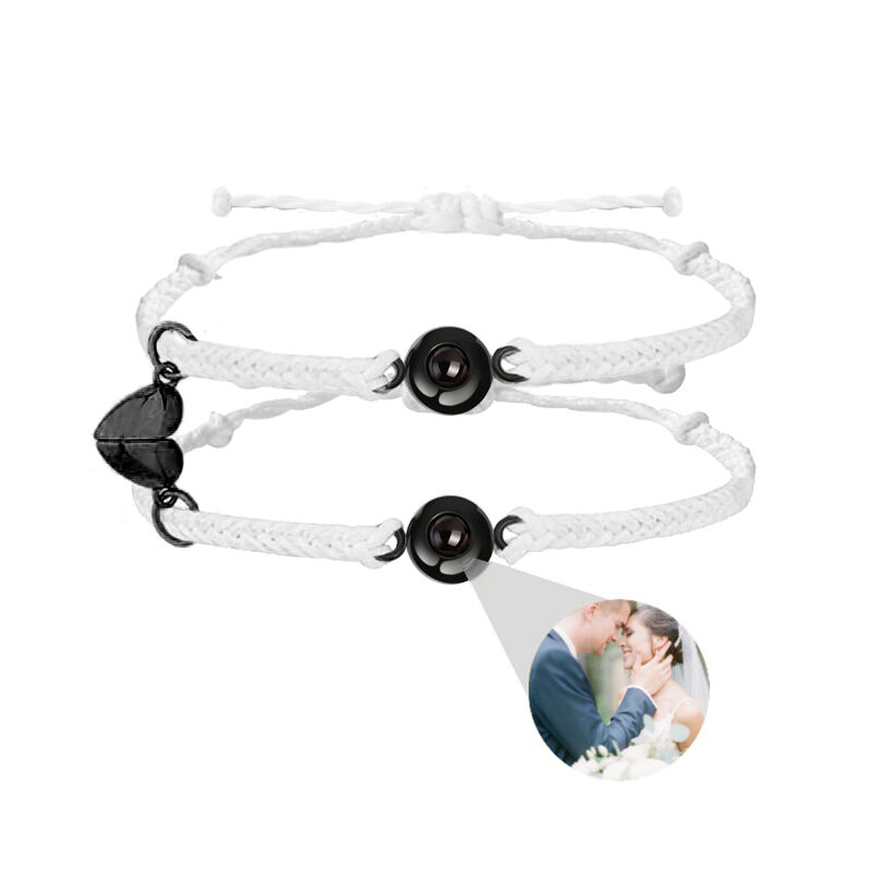 Personalized Double White Rope Magnet Picture Projection Bracelet Gift for Men and Women