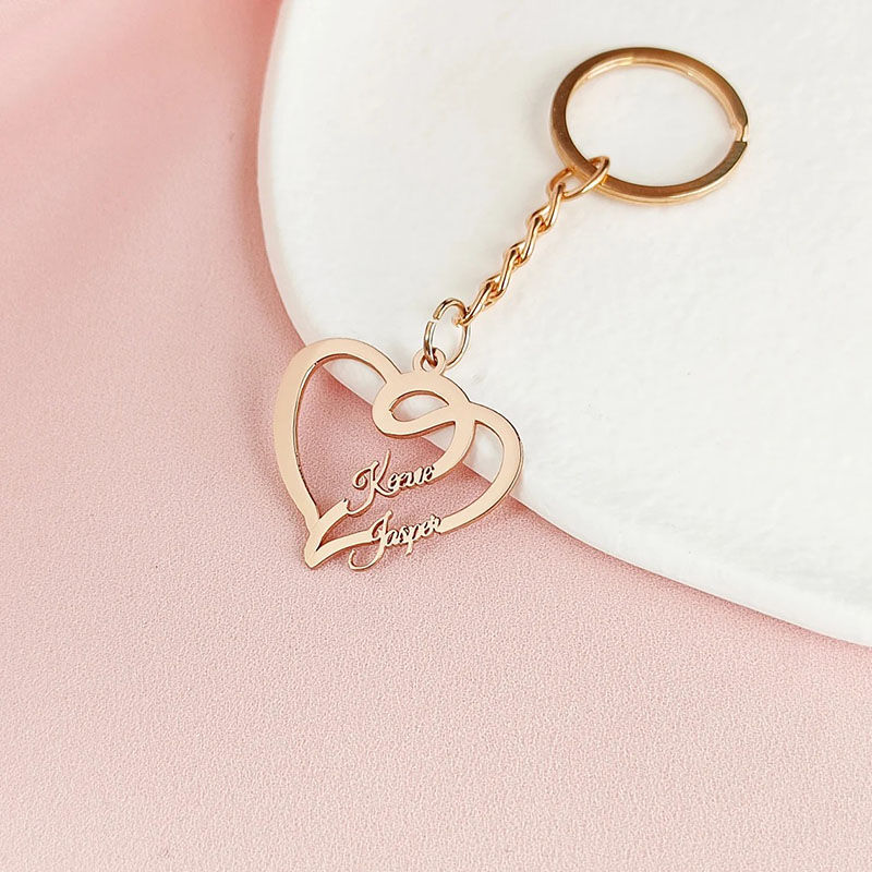 Personalized Two Name Heart Shaped Keychain