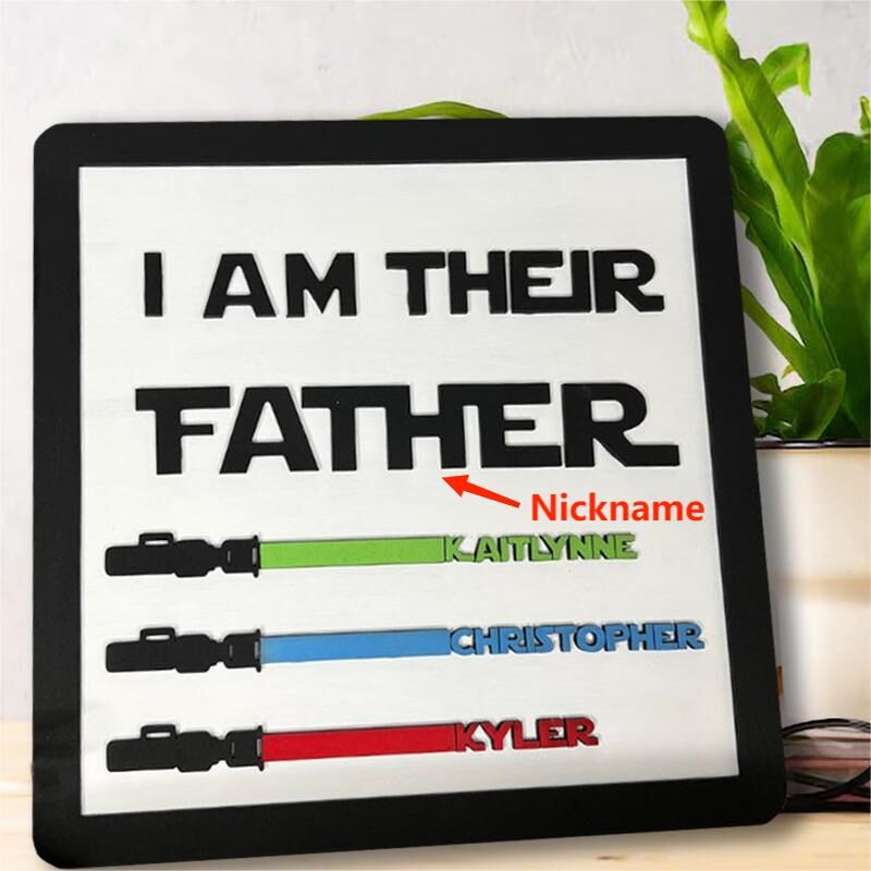 Personalized Name Puzzle Frame I Am Their Father with Lightsaber Sign for Dad