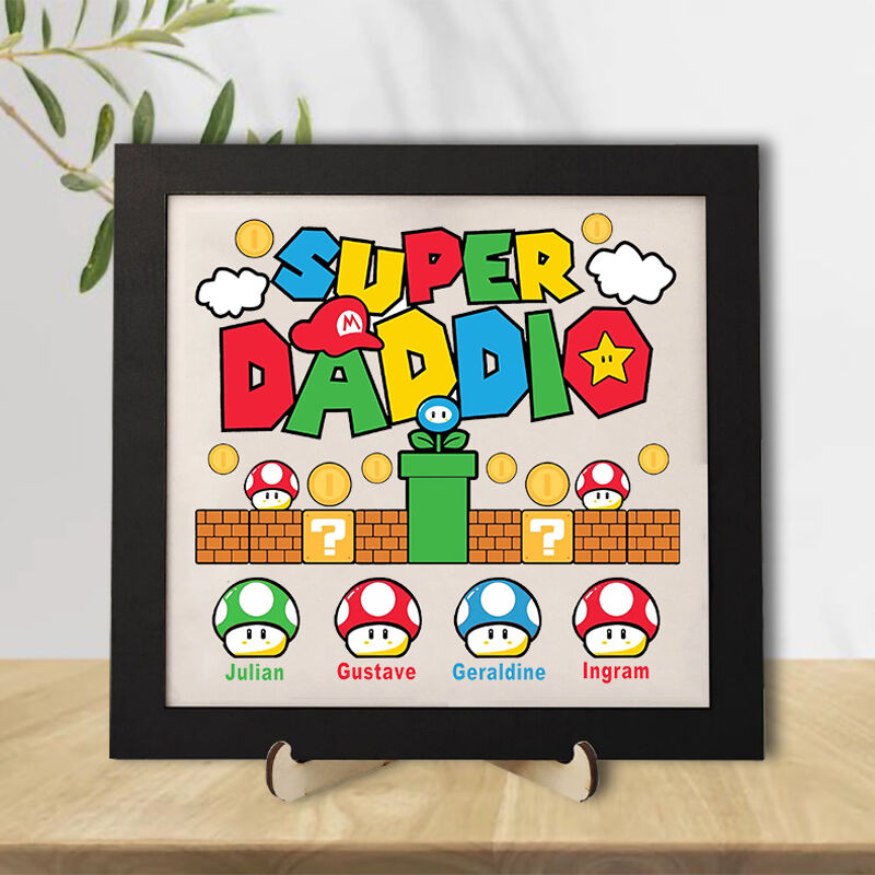Personalized Name Puzzle Frame Mario Style Super Daddio Funny Gift for Dear Father