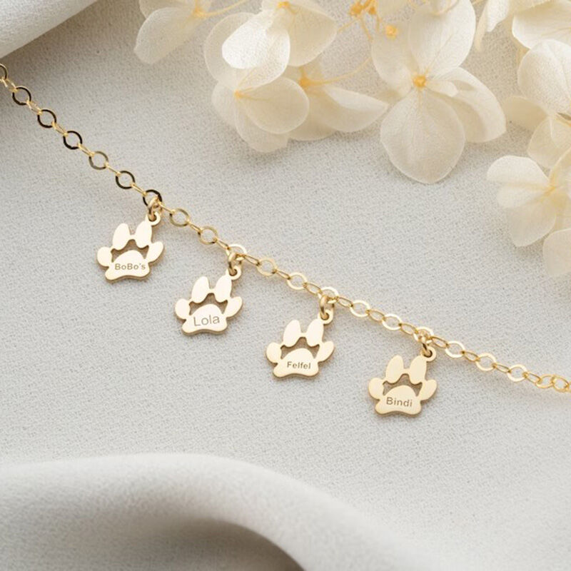 Personalized Name Anklet with Pet Paw Prints Pattern Cute Gift for Pet Lover