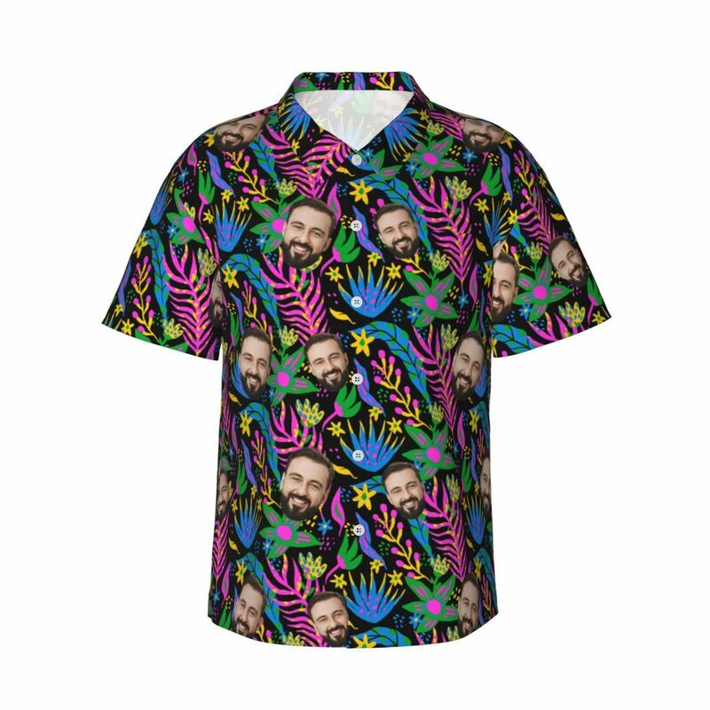 Camicia hawaiana personalizzata da uomo con stampa a foglie colorate