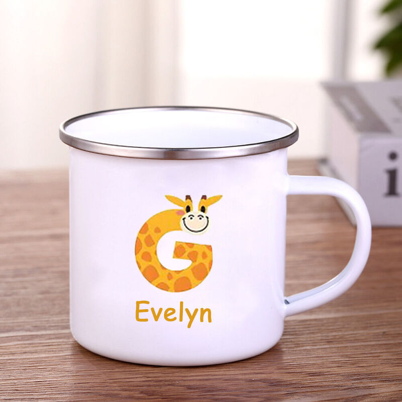 Tasse en émail personnalisée pour enfant Lettres d'animaux Tasse d'extérieur Cadeau pour enfant