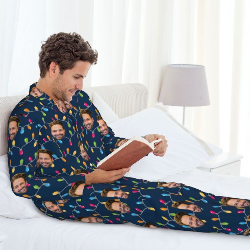 Personalisierte Pyjamas Foto benutzerdefinierte bunte Licht-Muster-Design feiert Weihnachten Geschenk für die Familie