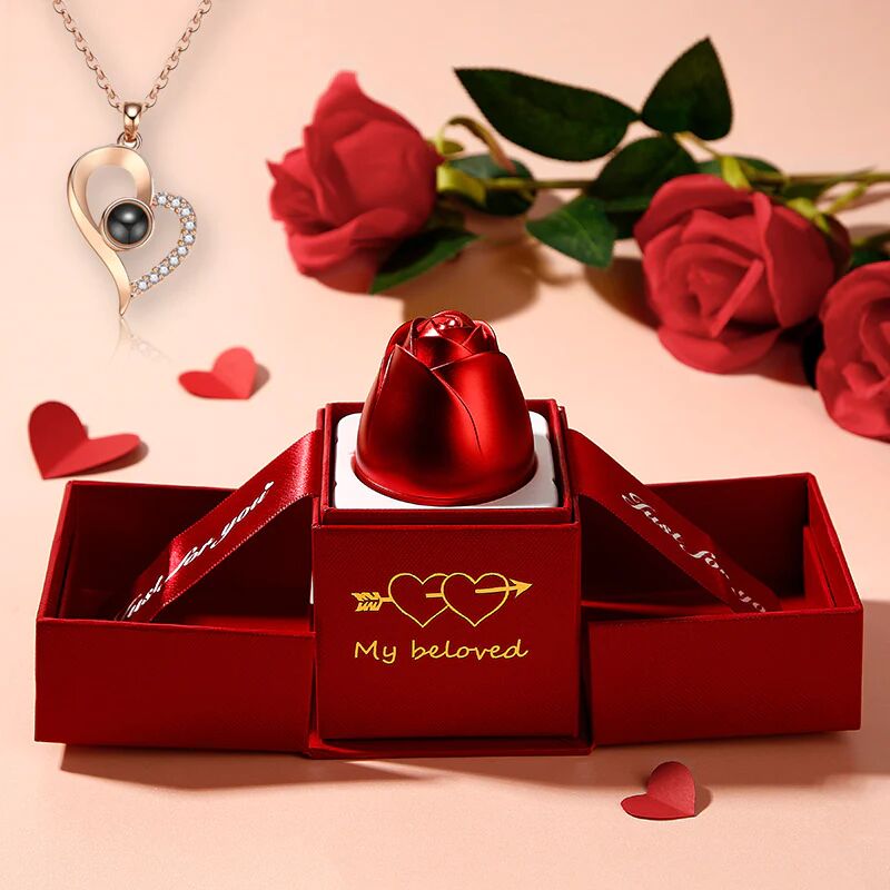 Coffret à bijoux rose avec collier de projection Beau cadeau pour la Saint-Valentin