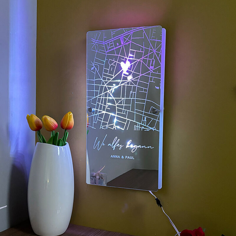 Personalized Map Mirror Lamp Sweet Gift For Couples