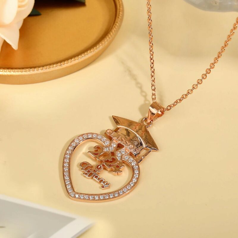 Personalized Love Necklace with Bachelor Hat and Diamond Gift for Graduates
