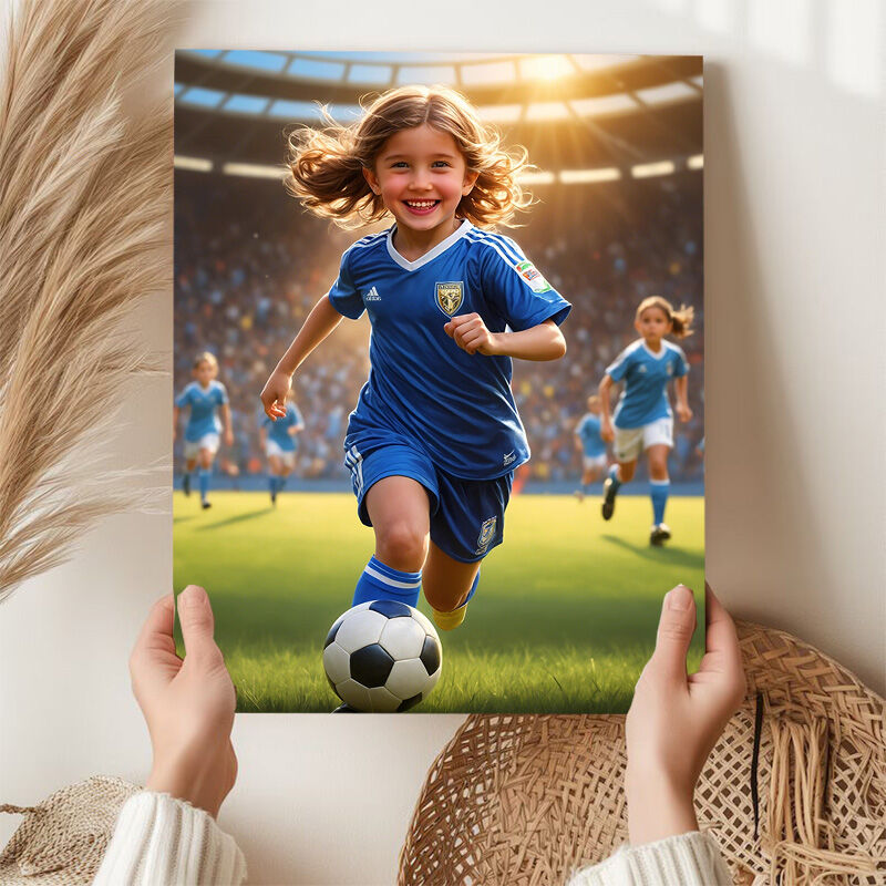 オーダーメイド サッカー選手 肖像画 写真入れ 顔入れ替え 子供プレゼント