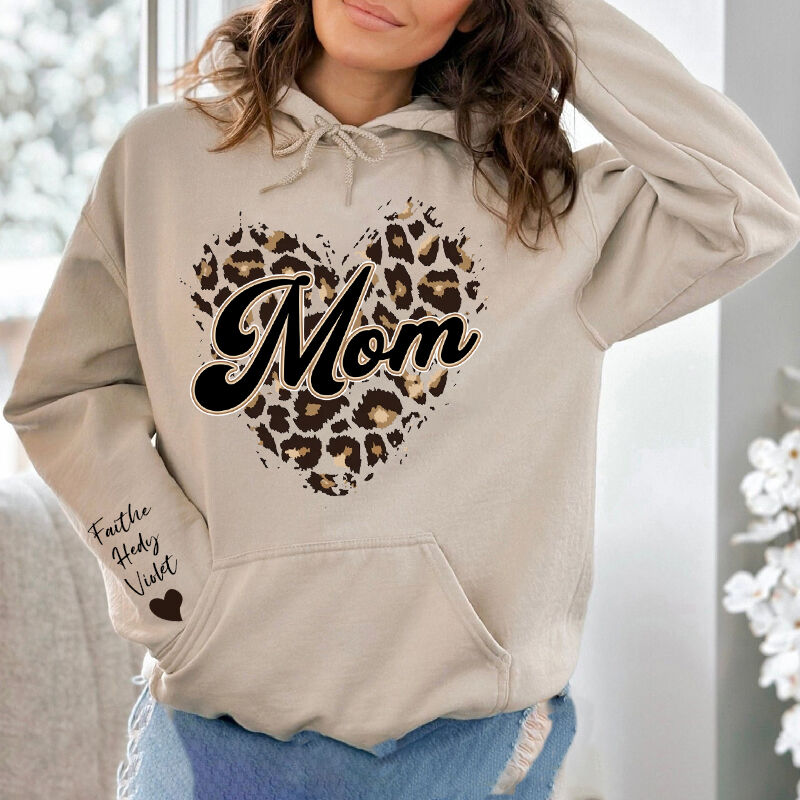 Personalized Hoodie Custom Nickname Leopard Heart Custom Names Design Cool Gift for Mother's Day