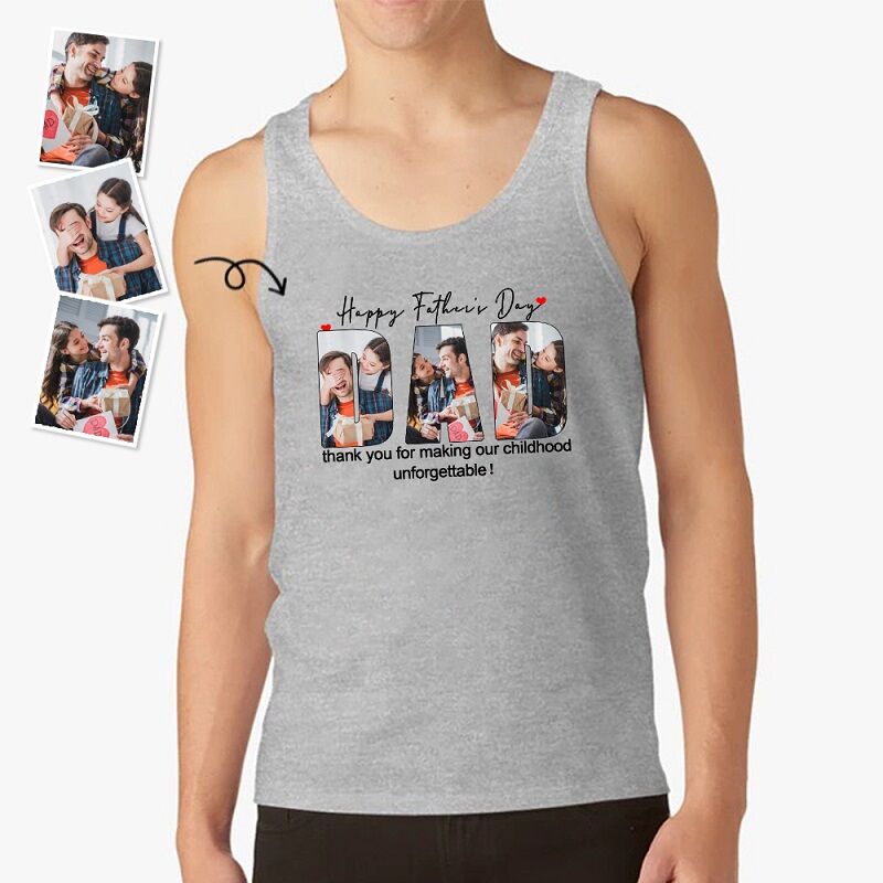 Personalized Tank Top Custom Photos DAD Shape with Warm Words Design Perfect Gift for Father