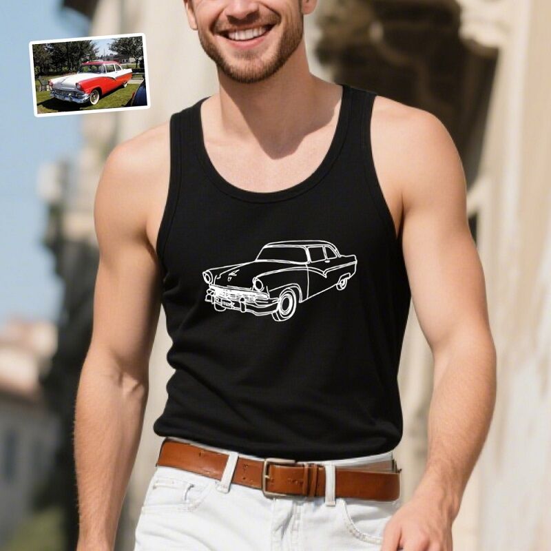 Personalized Tank Top Custom Car Photo Cool Outline Design Attractive Gift for Car Lovers