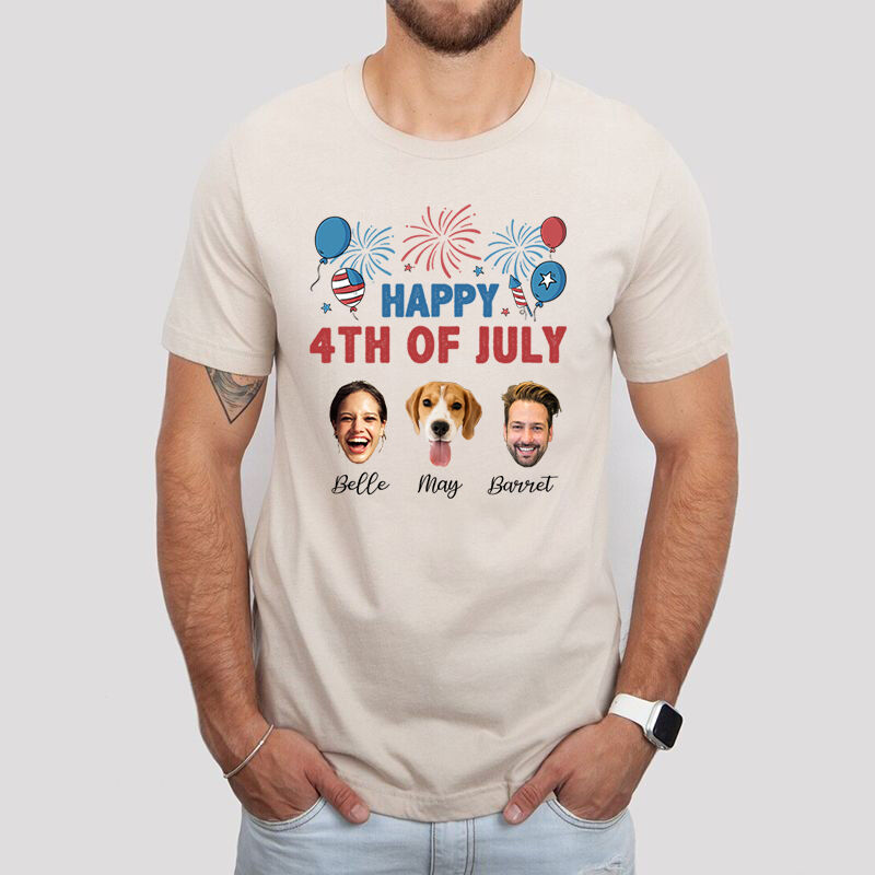 Personalized T-shirt Happy 4th Of July Custom Photos Firework Design Creative Gift for Family
