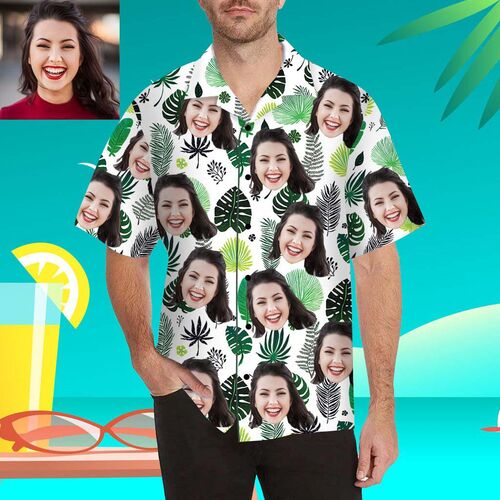Personalisiertes Gesicht Verschiedene Blätter Herren Hawaii-Hemd