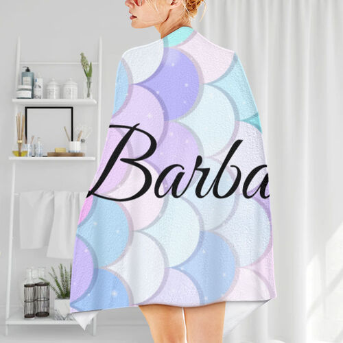 Custom Name Bath Towel with Colored Scales Pattern for Girlfriend