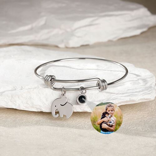Personalized Projection Photo Bracelet with Cute Baby Elephant Charm for Kids