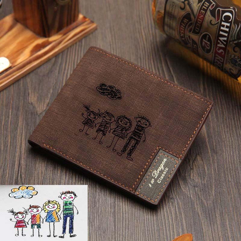 Kid's Drawing on Custom Wallet Father's Day Gift Handwriting Gift from Children-For Papa