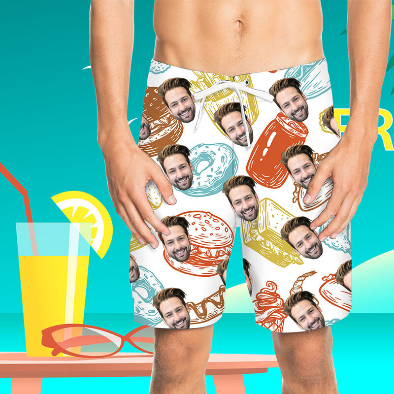 Custom Face Food Men's Beach Shorts