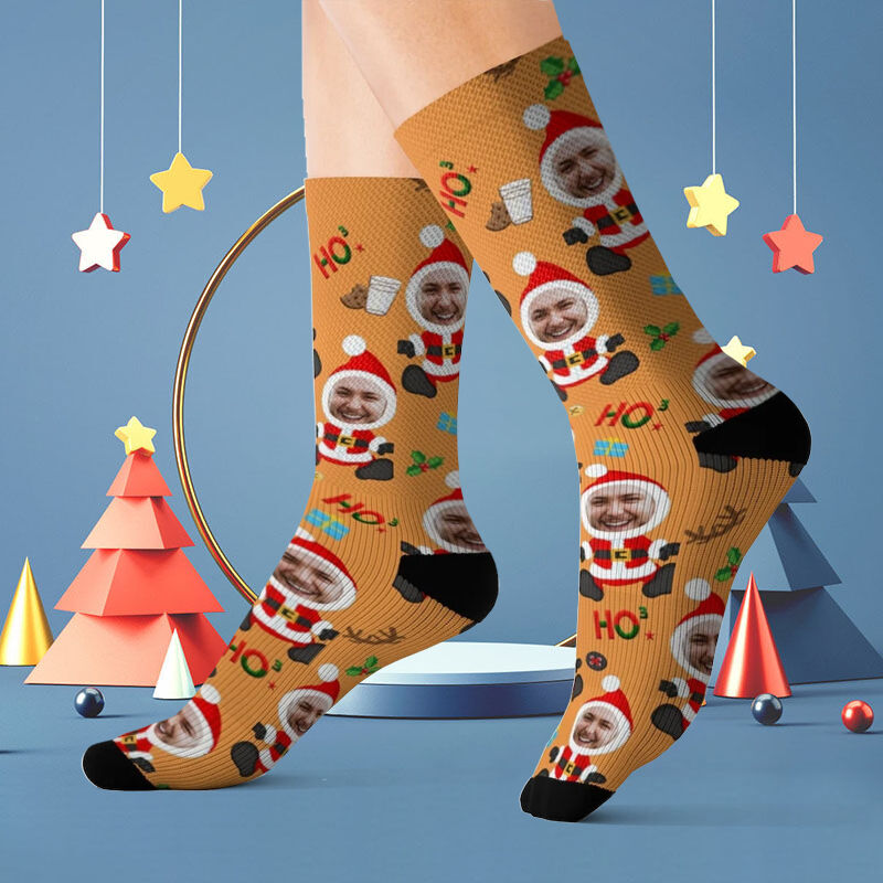 "HO!" Custom Face Picture Socks  Printed with Santa for Christmas
