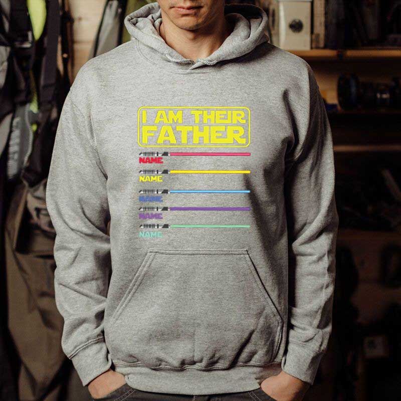 Personalized Hoodie with Custom Name Coloful Lightsaber Pattern for Dear Father