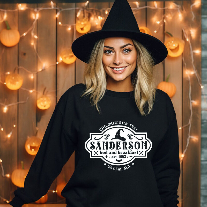 Personalized Name Sweatshirt with Custom Date Witch Hat Pattern Funny Gift for Her
