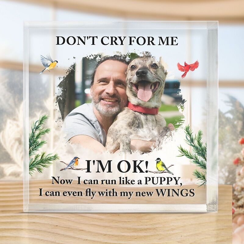 Personalized Square Acrylic Photo Plaque Don't Cry For Me Memorial Gift for Pet Lovers