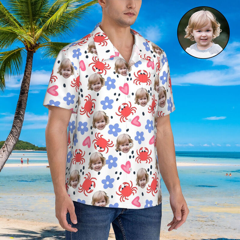 Camisa Hawaiana Unisex de Manga Corta con Dibujos de Cangrejos