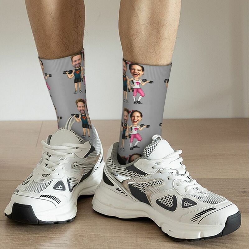 "Fitness Master" Personalized Face Socks Sports Mid-Calf Socks for Couples