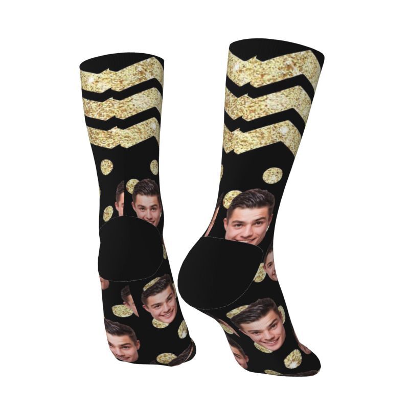 Personalized Face Socks Gold Polka Dot Pattern Christmas Gift for Men