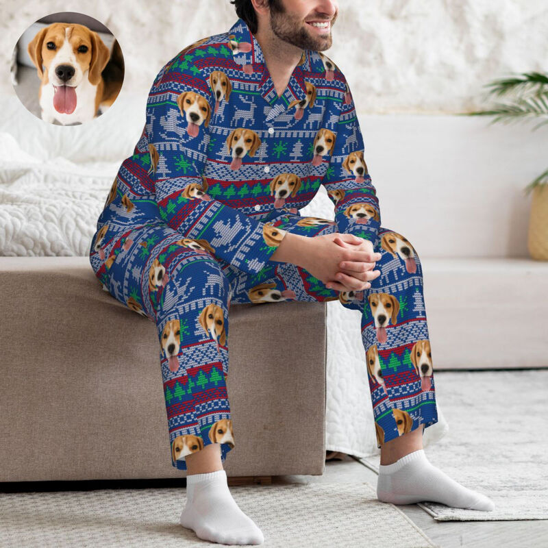 Personalisierte Pyjamas mit individuellem Foto Weihnachtsmann Rentier Muster Design Weihnachtsgeschenk für ihn