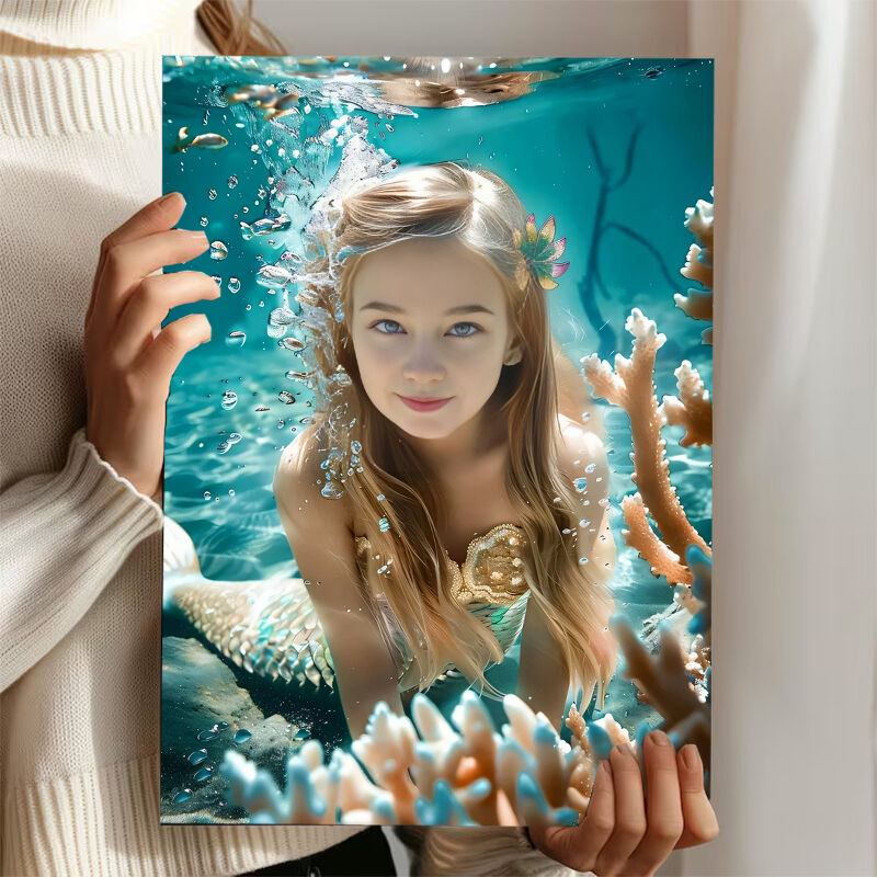 Personalized Mermaid Portraits with Custom Face Swap Cute Present for Kids