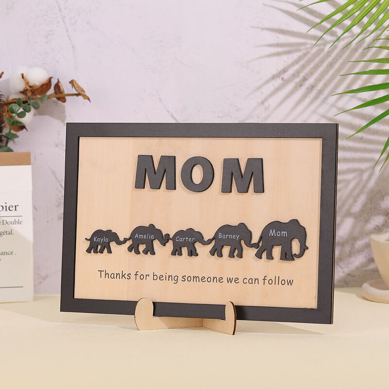 Personalized Photo Frame with Baby Elephant Name Set Cute Mother's Day Gift
