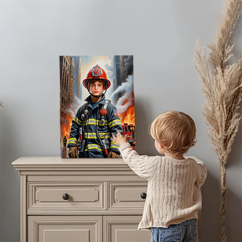 Personalized Firefighter Portraits with Custom Face Swap Best Gift for Child