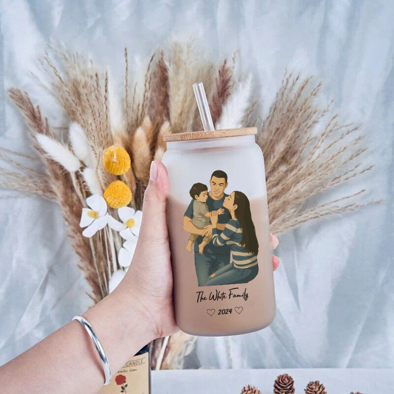 Personalisierte Bild Glastasse mit Deckel und Strohhalm Wunderbares Geschenk für die Familie