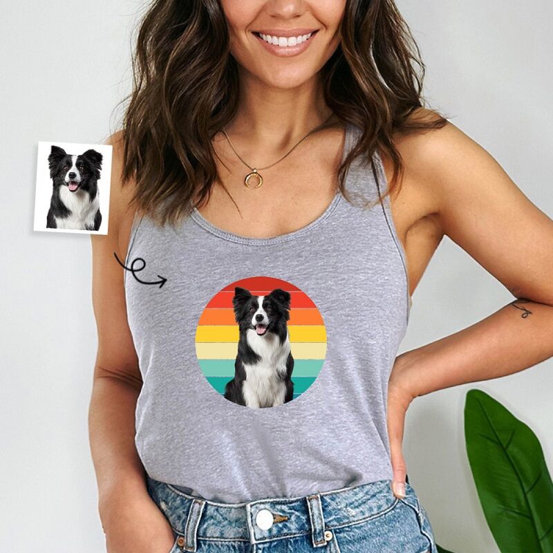 Personalized Tank Top Custom Pet Photo Rainbow Sunrise Design Exquisite Gift for Pet Lovers