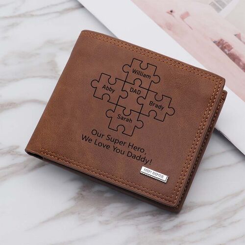 Vatertagsgeschenk Personalisierte Puzzle Brieftasche aus weichem Leder