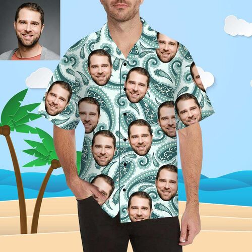 Camisa hawaiana con estampado completo de peces verdes para hombre