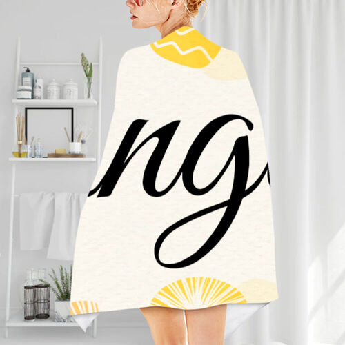 Custom Name Bath Towel with Pineapple Pattern Creative Birthday Gift