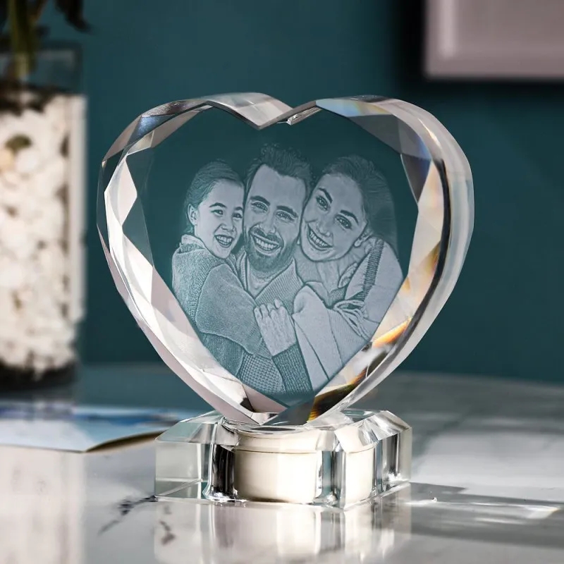 Custom Heart Crystal Photo Frame Photo Crystal Heart Laser Gift