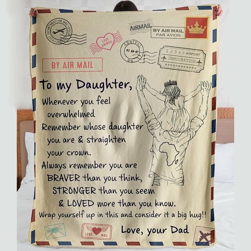 Personalized Air Mail Love Letter Throw  Blanket to Daughter Big Hug from Dad