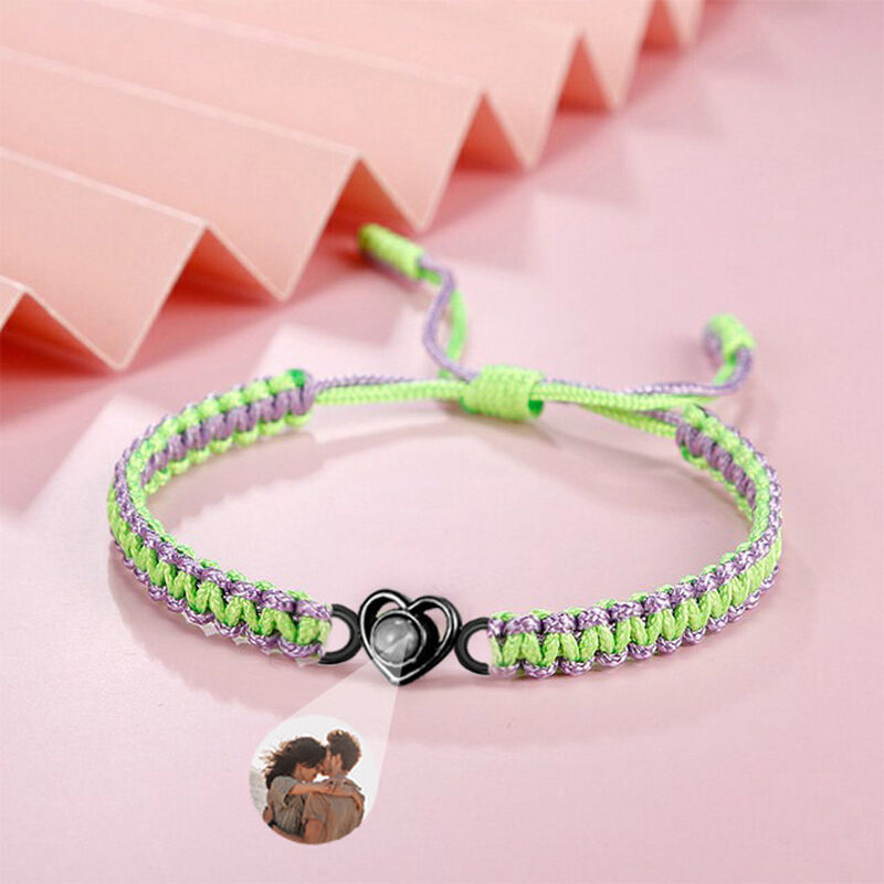 Personalized Projection Photo Bracelet Purple and Green Mixed Braided Rope Christmas Gift