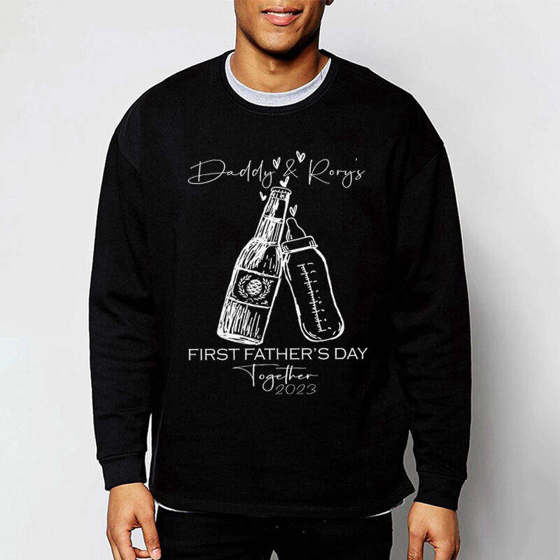 Personalized Sweatshirt with Wine and Feeding Bottle Pattern Custom Name for Dad