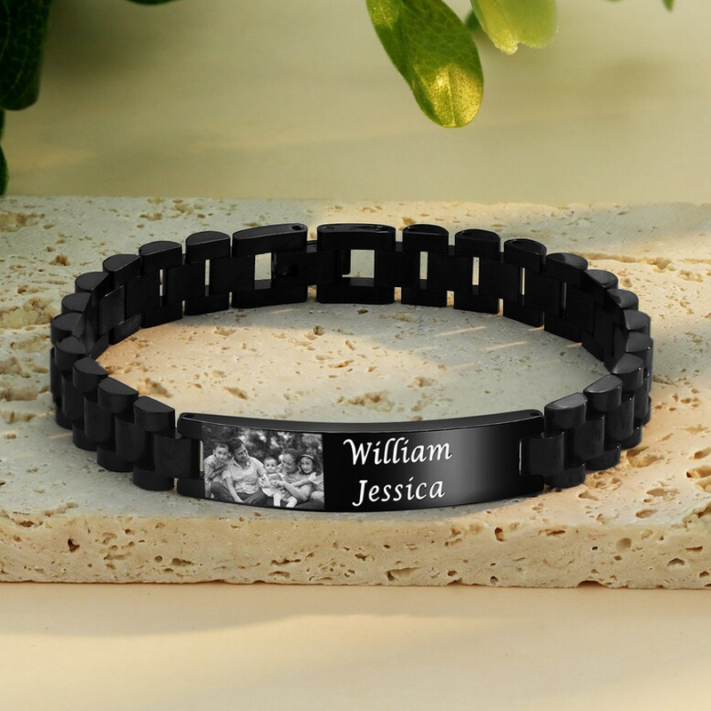 Personalized Stainless Steel Men's Bracelet Custom Photo and Name