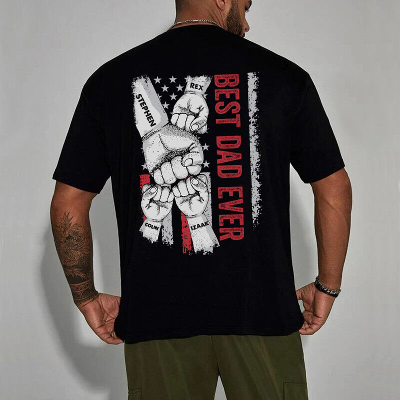 Personalisiertes T-Shirt Best Dad Ever mit Fist Bump benutzerdefinierte Namen Cooles Design Perfektes Geschenk für den Vatertag