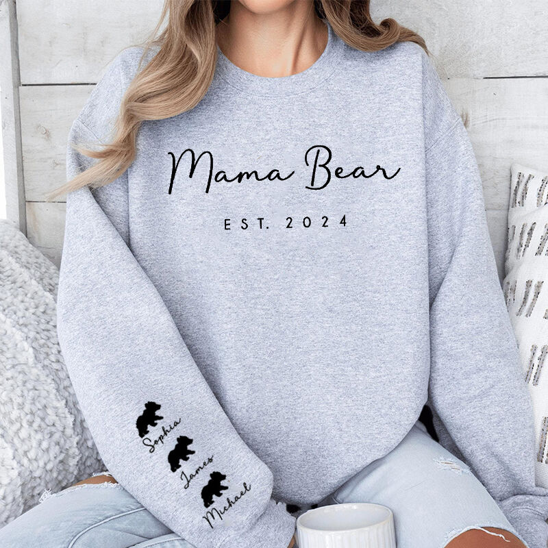 Personalisiertes Sweatshirt bestickt Mama Bär mit benutzerdefinierten Baby Bär Namen Warmes Geschenk zum Muttertag