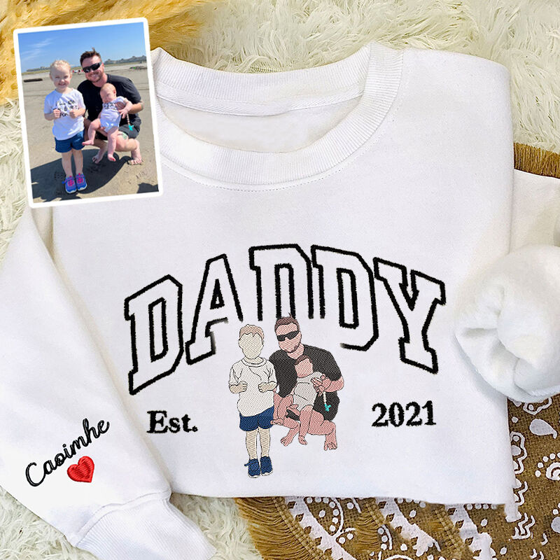 Personalisiertes Sweatshirt gestickt Papa mit benutzerdefinierten Foto-Design Perfektes Geschenk für den Vatertag