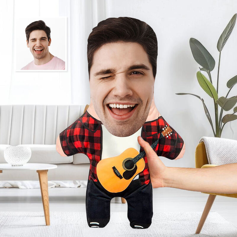 Custom Face Pillow Guitar Guy Idea Picture Cushion Birthday Gift for Him