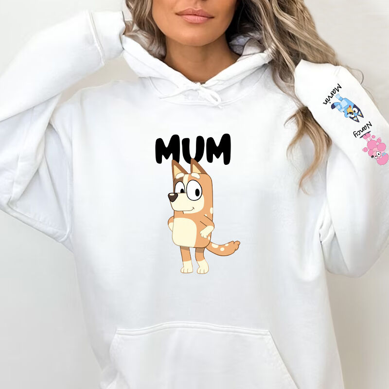 Personalized Hoodie Custom Bluey Mama with Cute Cartoon Pattern Design Perfect Mother's Day Gift